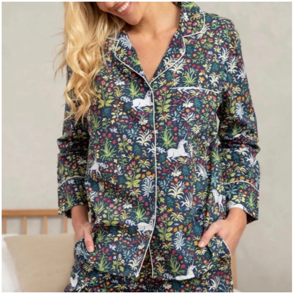 Navy Floral Unicorn Cotton Pajama Set
